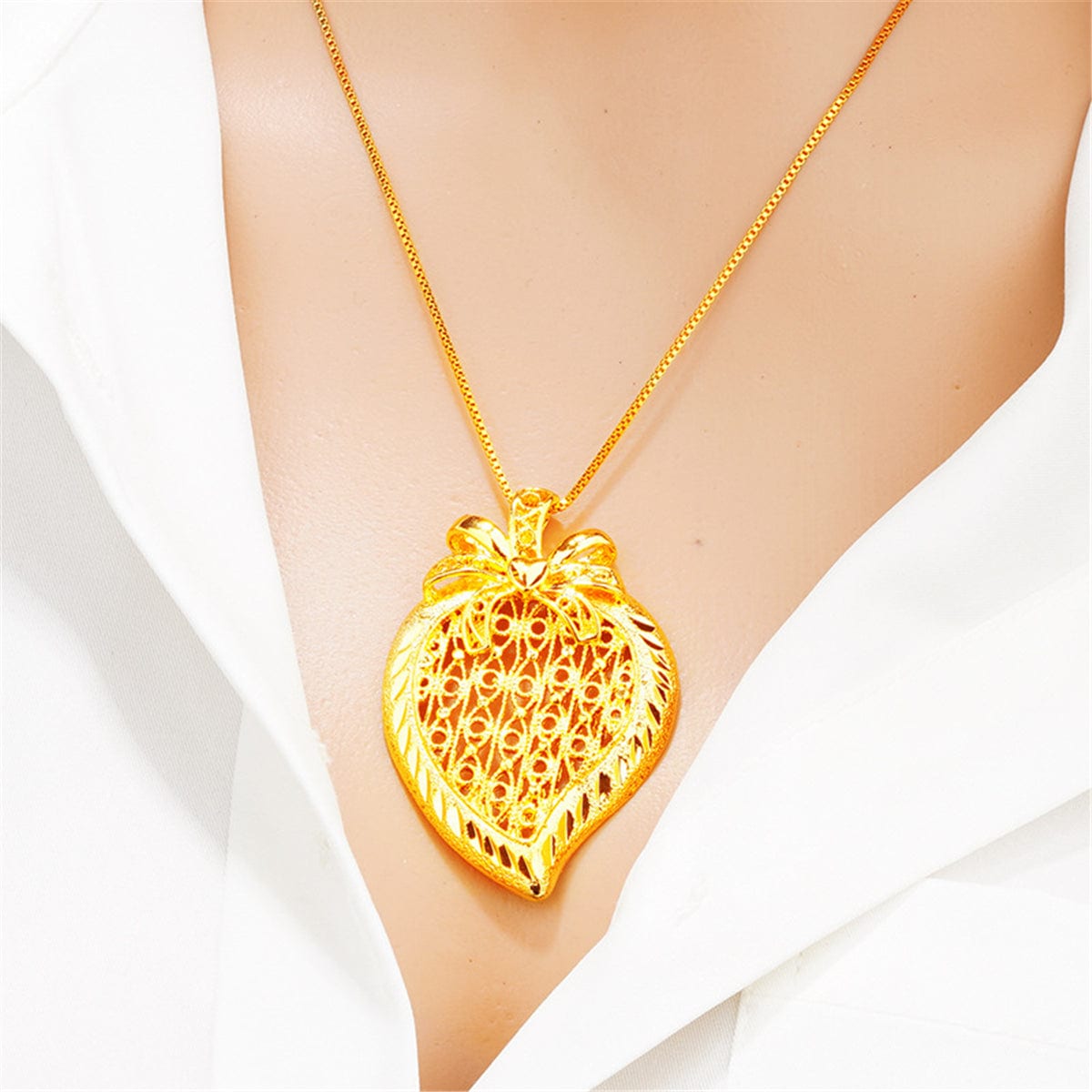 24k Goldtone Open Heart Pineapple Pendant Necklace