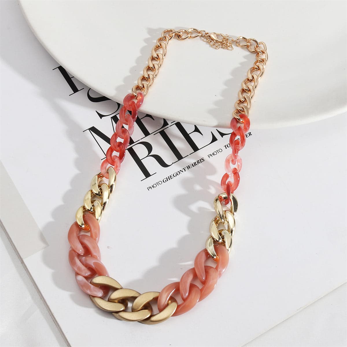 Amber Resin & Goldtone Chain Link Necklace