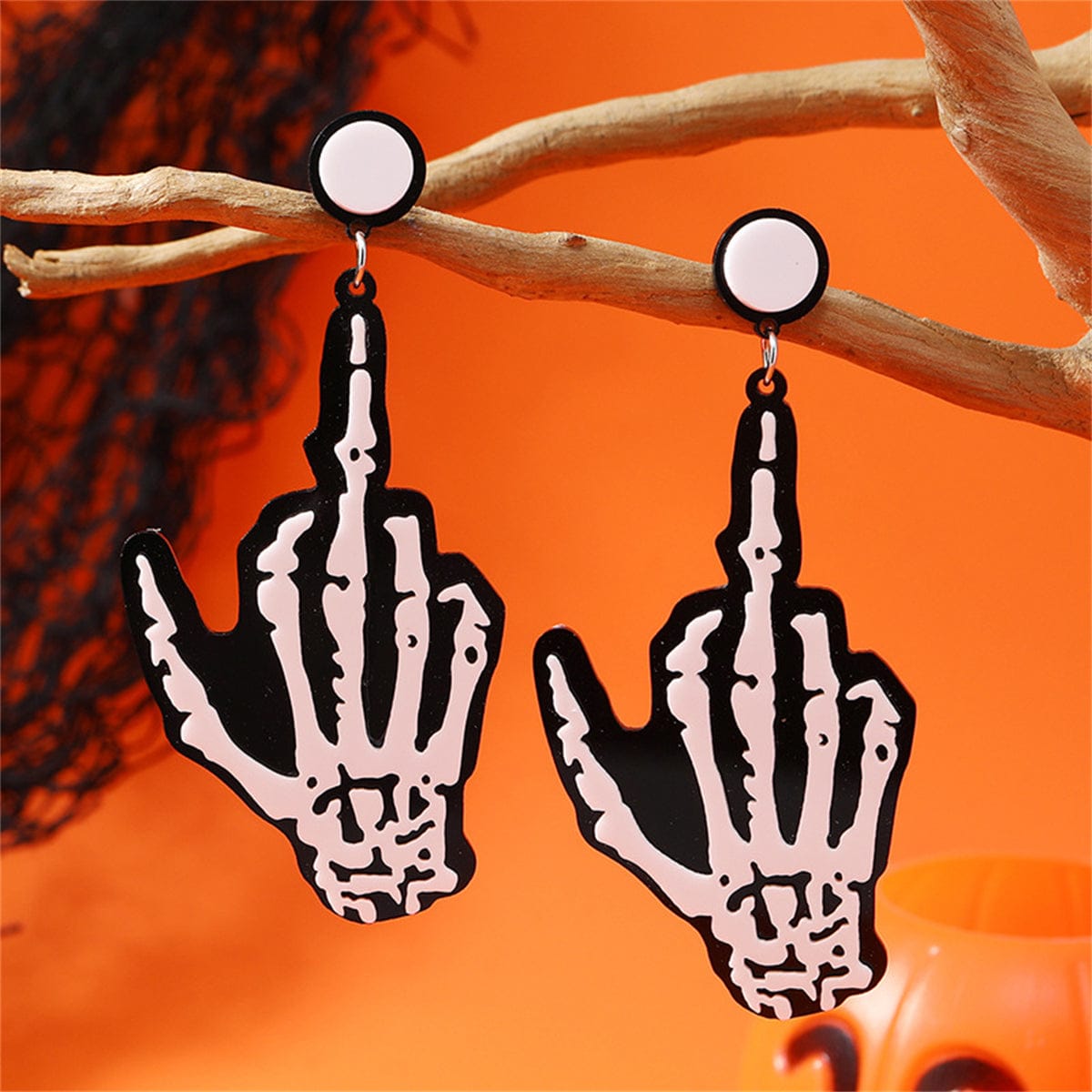 Black & Silvertone Skeleton Hand Drop Earrings