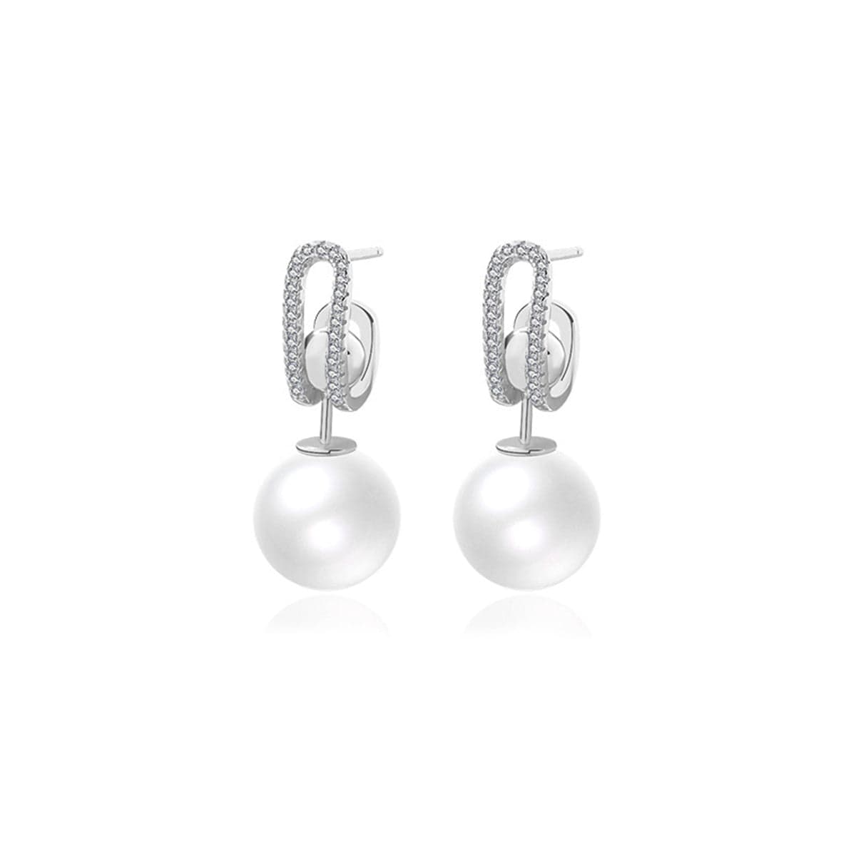 Cubic Zirconia & Pearl Silvertone Curve Drop Earrings
