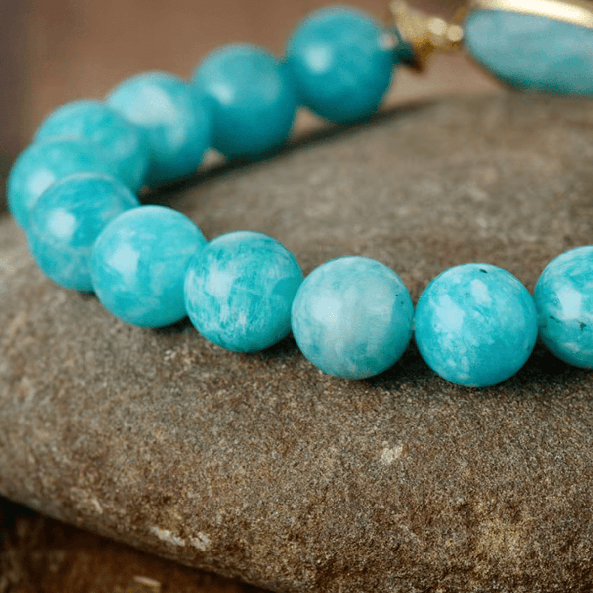 Amazonite Stone Goldtone Beaded Stretch Bracelet