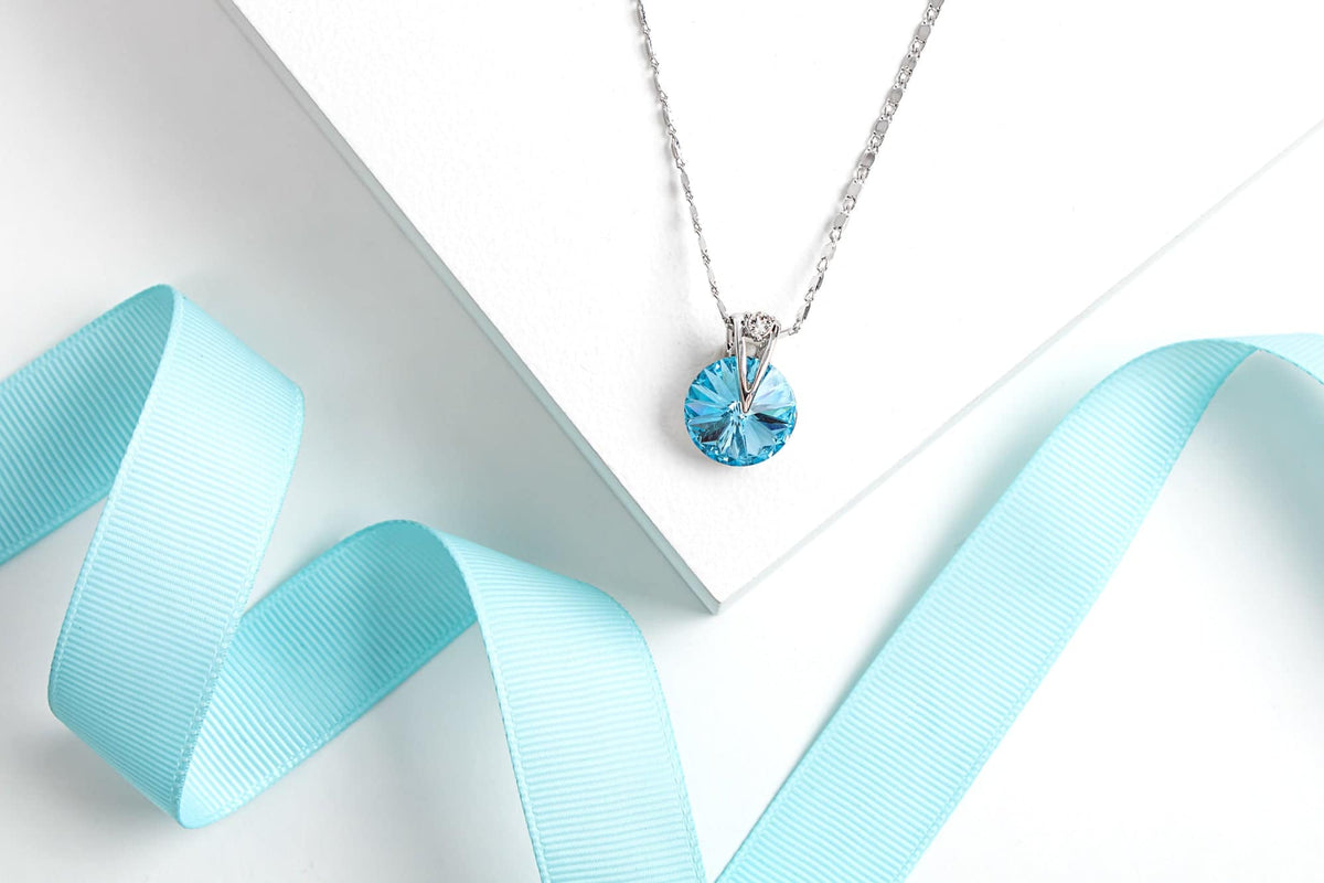 Crystal Aquamarine Rivoli Pendant Necklace with Swarovski Crystals