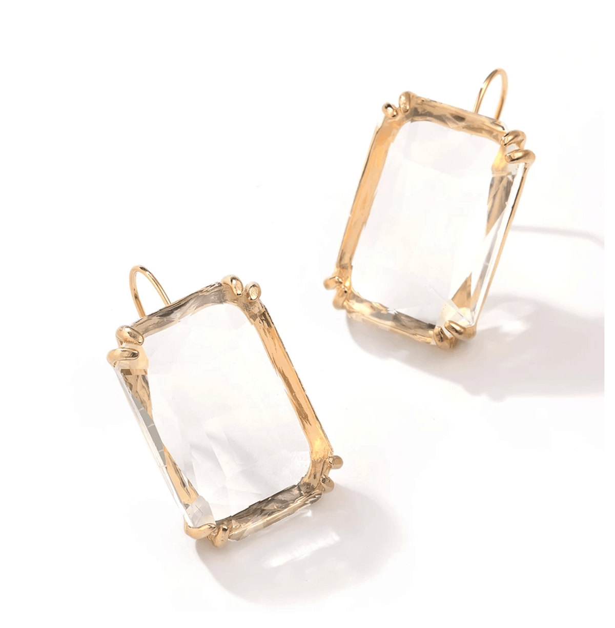 Goldtone Clear Rectangular Crystal Earrings