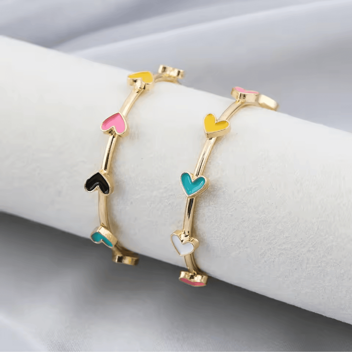 Goldtone Multicolour Heart Hoop Earrings