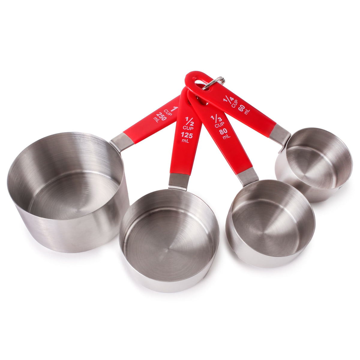 BergHOFF Stainless Steel 4pc Measuring Cup Set, Red Handles