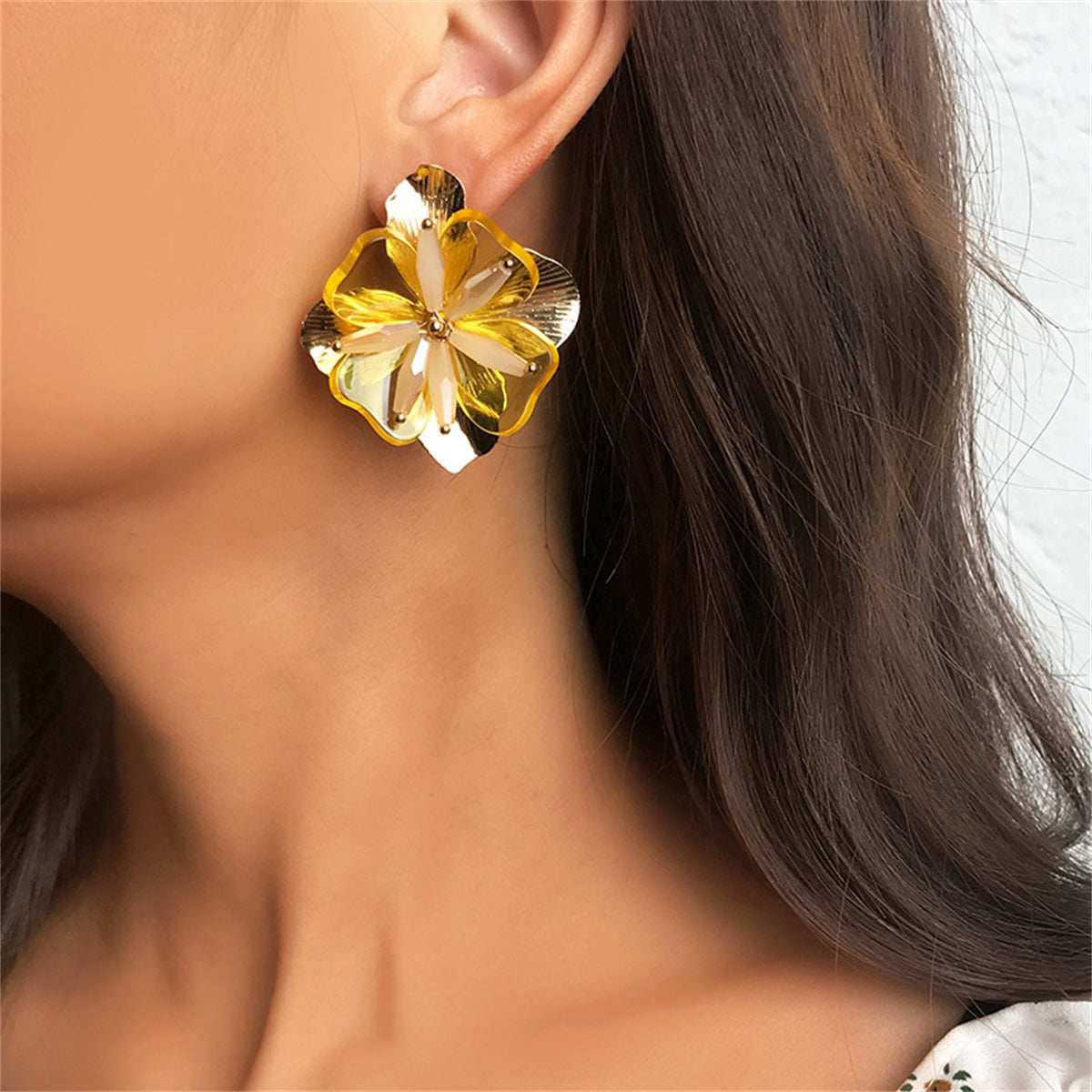 Acrylic & Goldtone Flower Stud Earrings