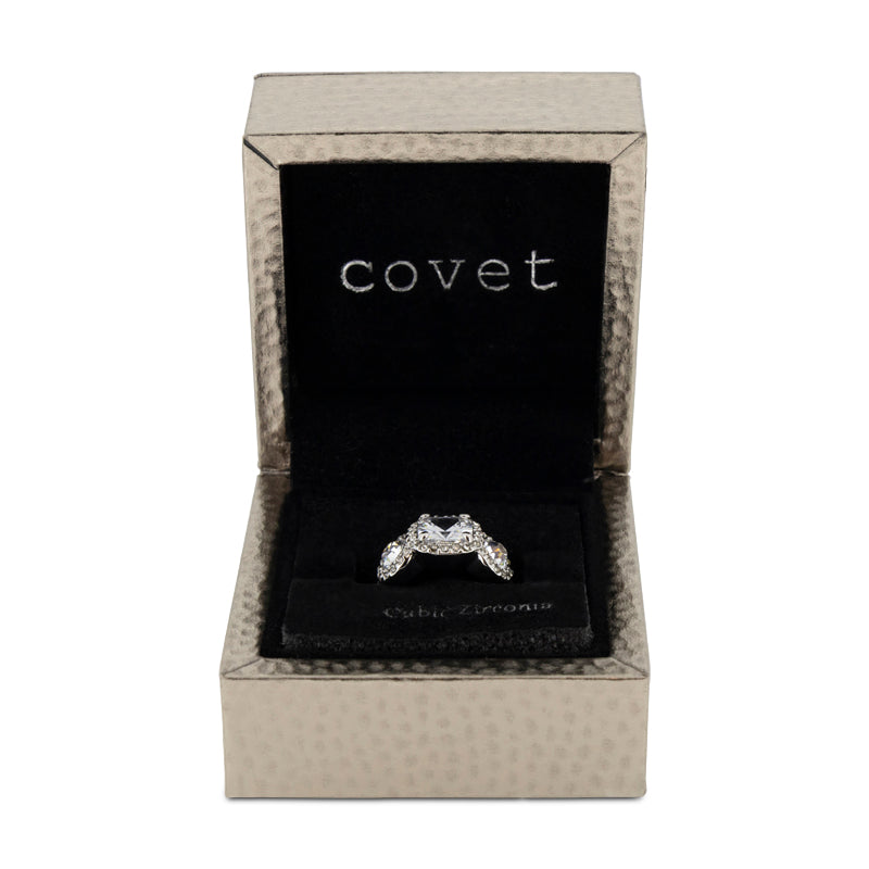 Covet Rhodium Plated Cubic Zirconia 3 Stone Ring - Size K