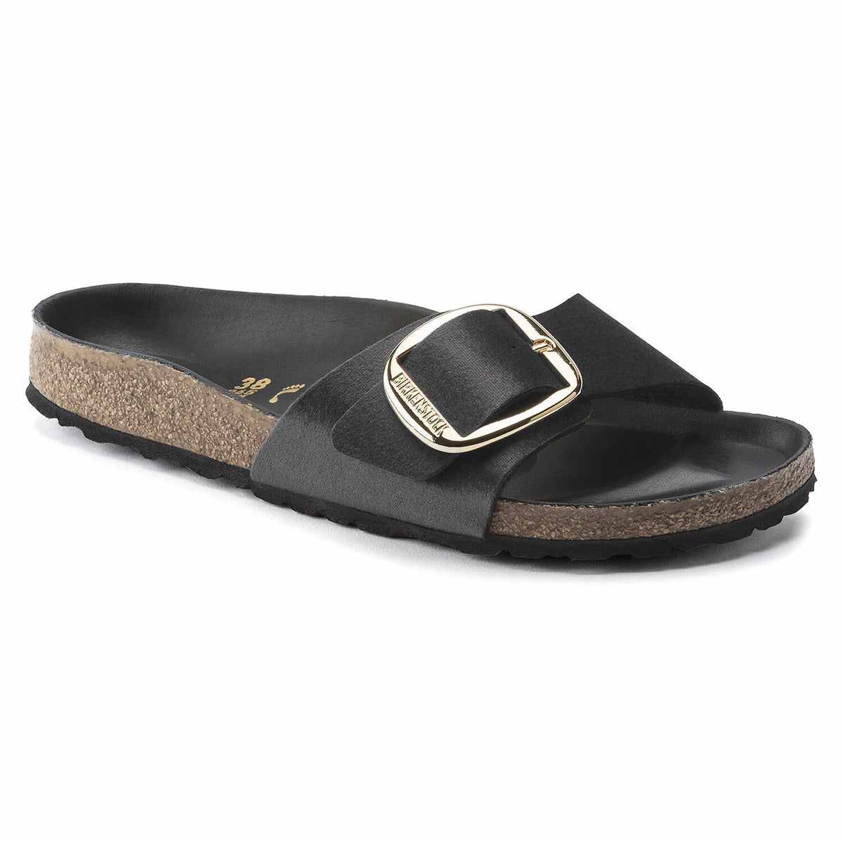 Birkenstock Madrid Big Buckle Rivet Logo Velvet Black Sandals