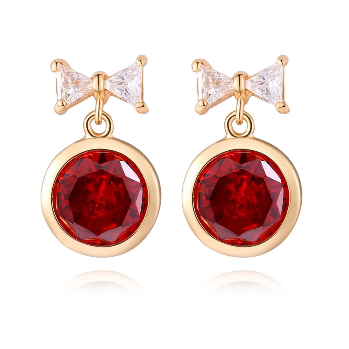 Red Crystal & Goldtone Bow Drop Earrings