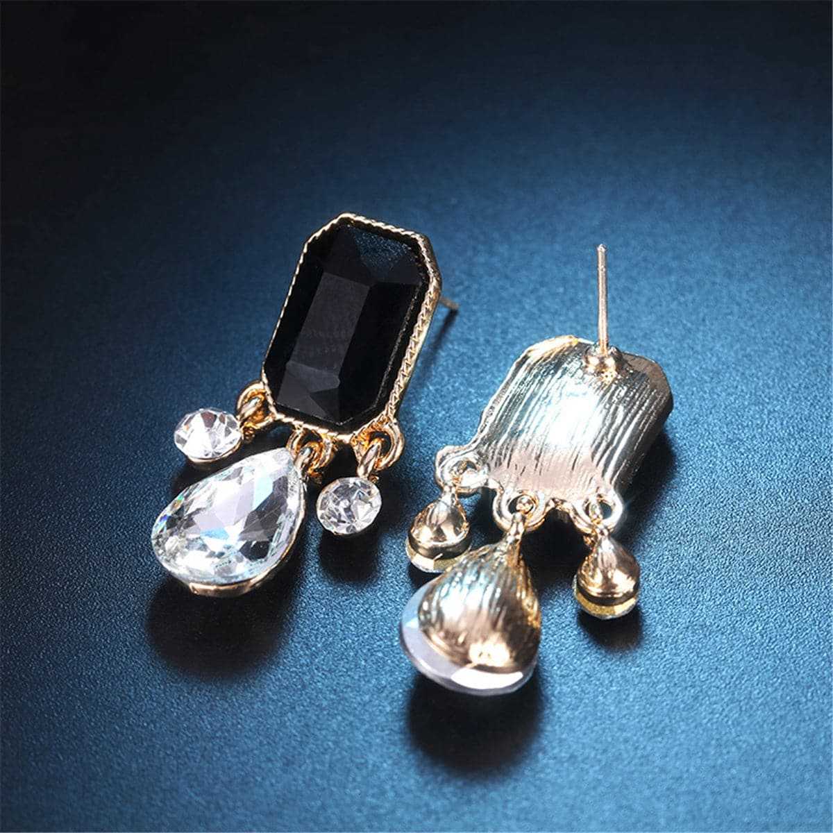Black Crystal & Cubic Zirconia Goldtone Teardrop Earrings