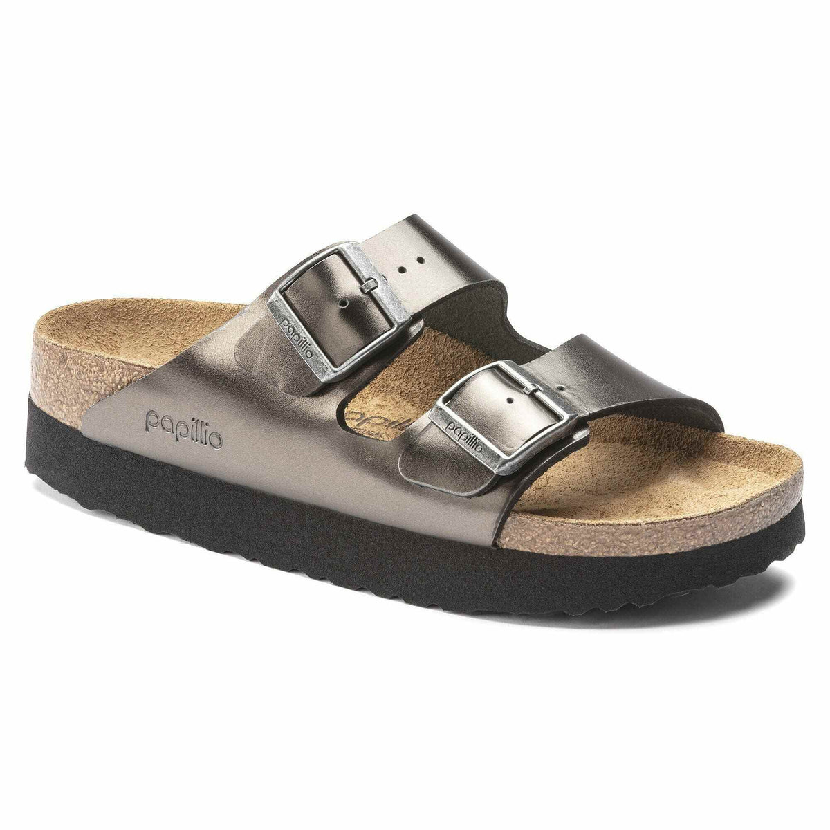 Birkenstock Women's Arizona Platform Leather Metallic Anthracite Sandals