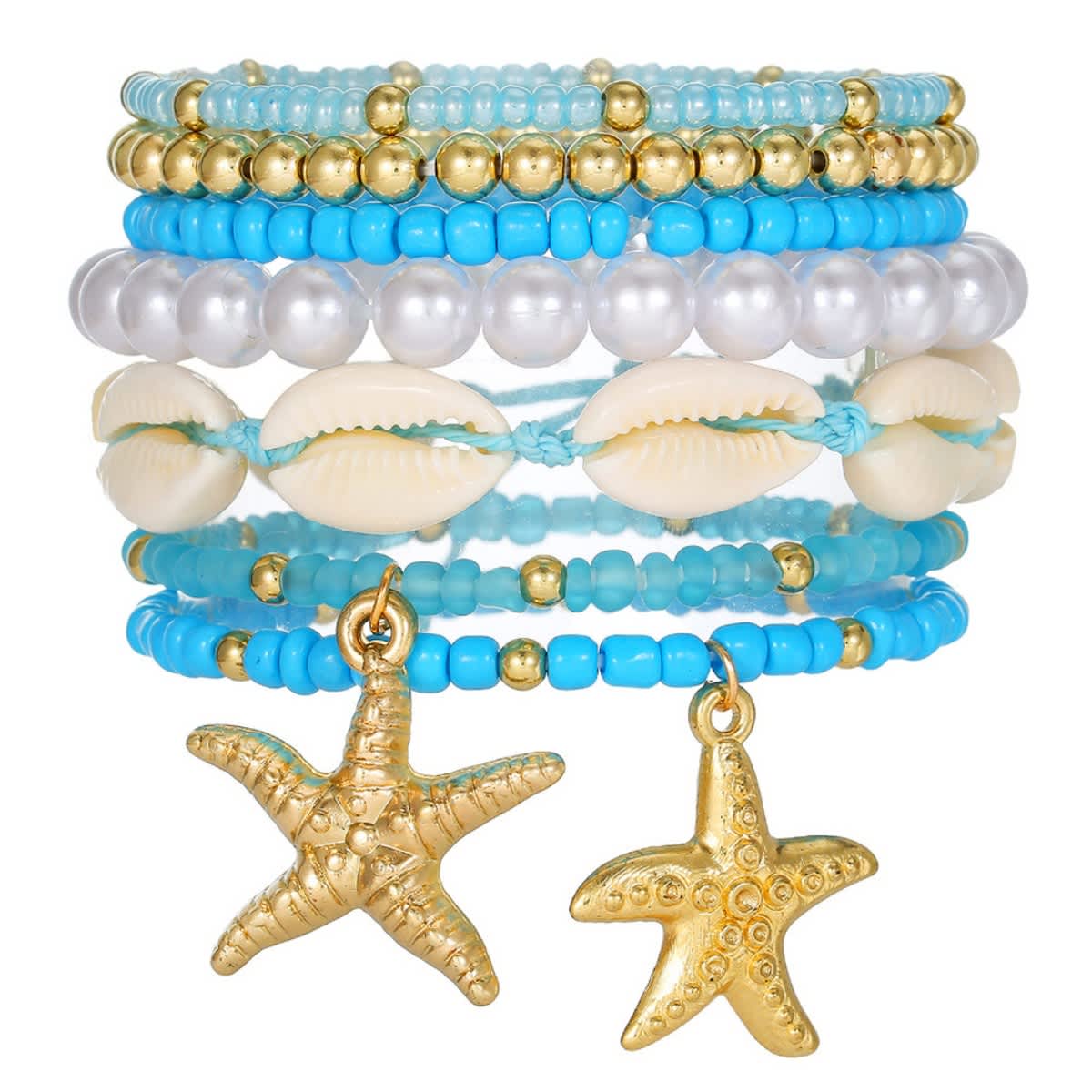 Boho Beach Stackable Bracelet Set, Ocean Themed Layered Bracelets