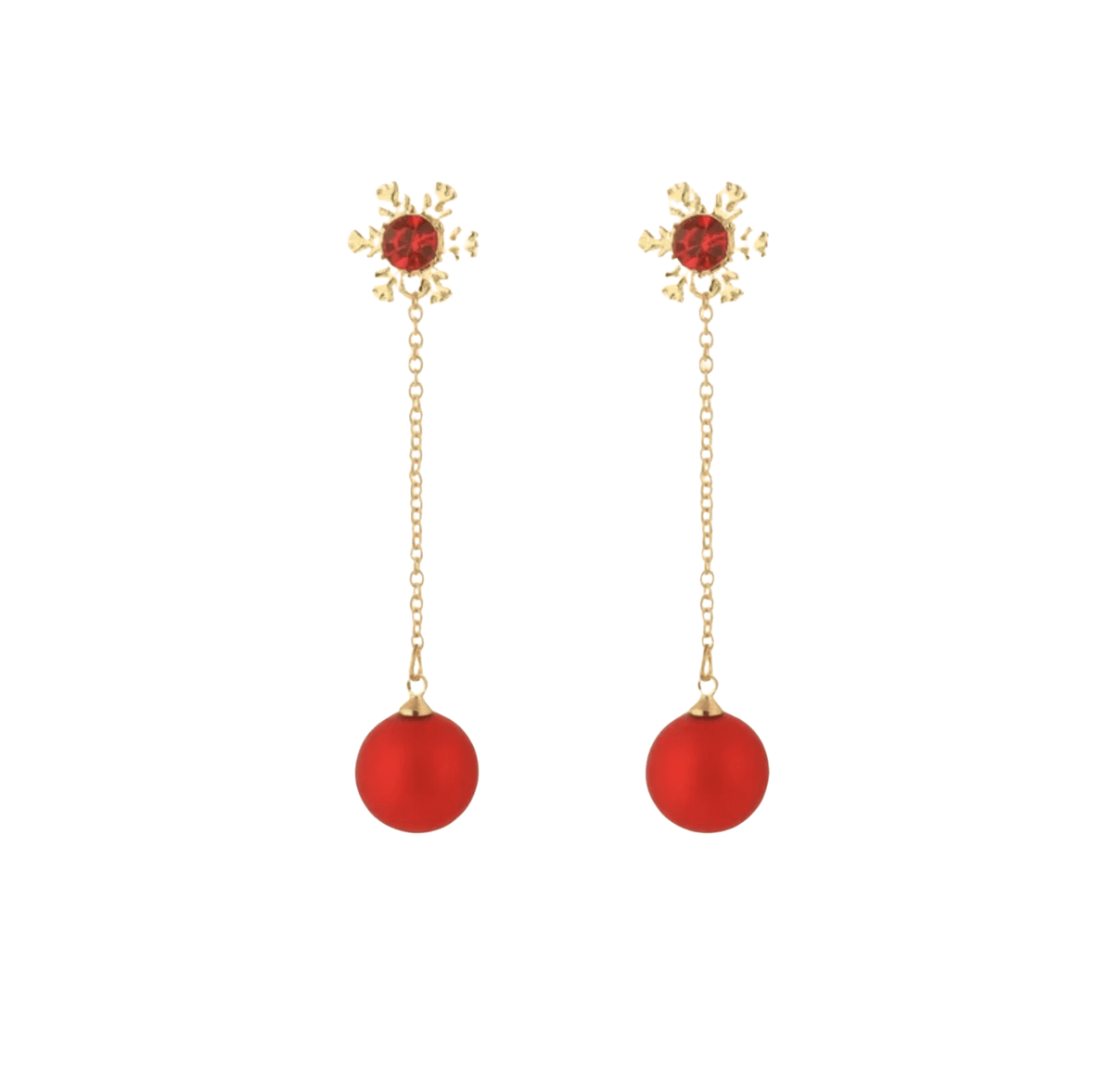 Don’t AsK Goldtone Red Snowflake Chain Drop Earrings