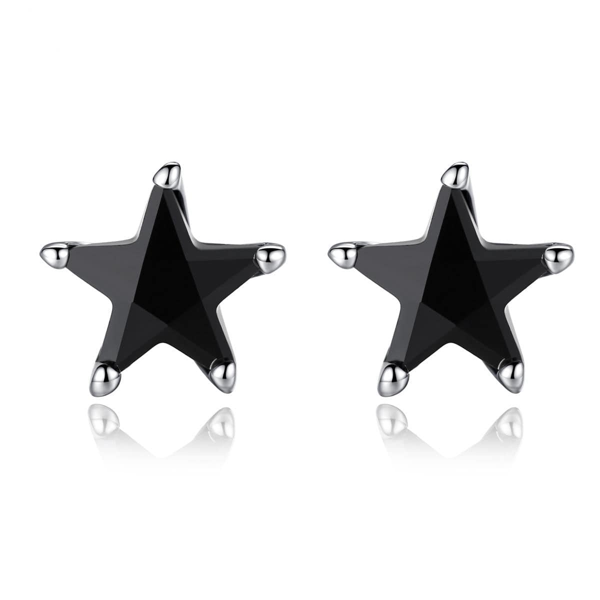 Black Crystal & Silvertone Star Stud Earrings