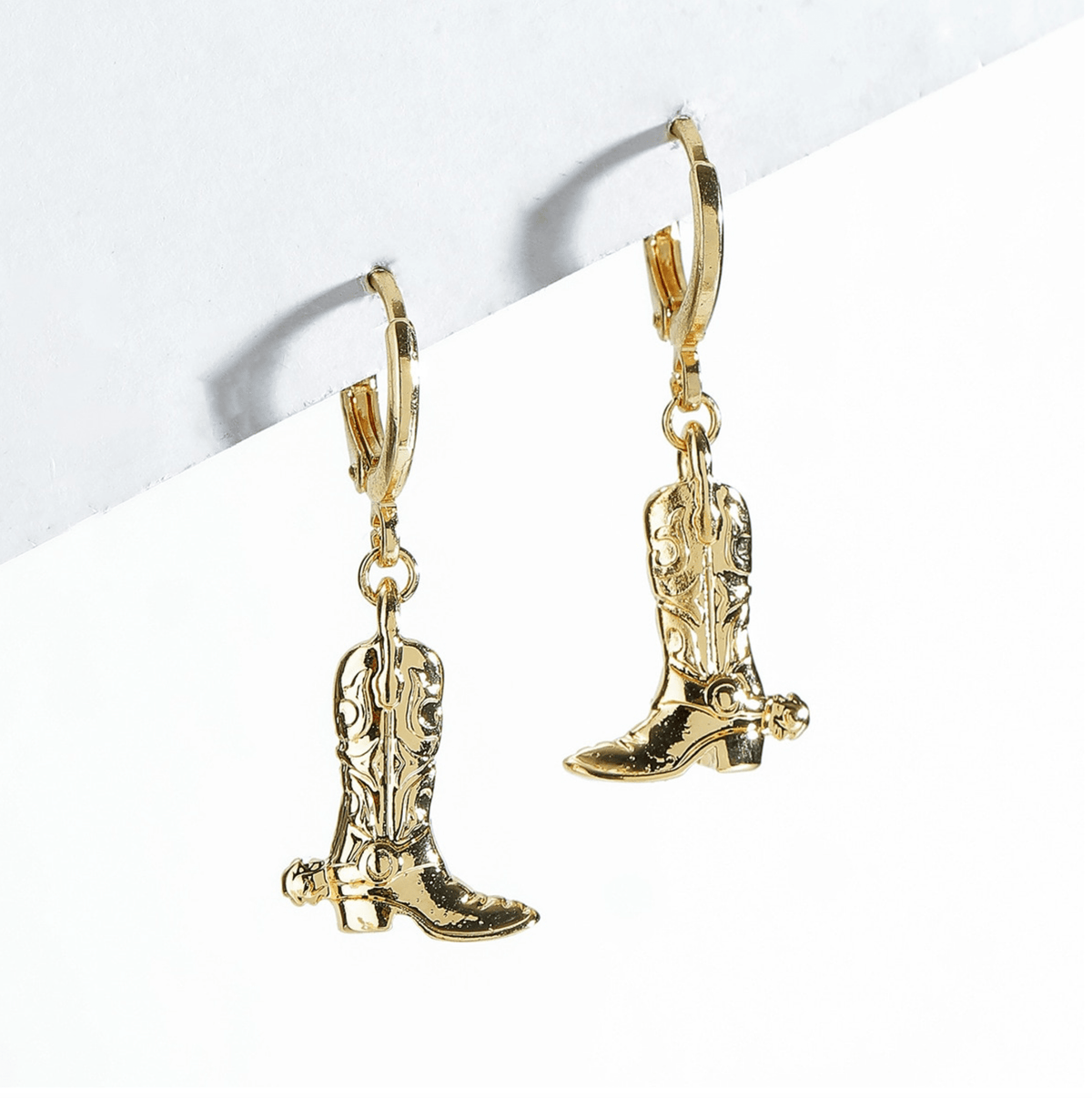 Goldtone Cowboy Boots Huggie Hoop Earrings