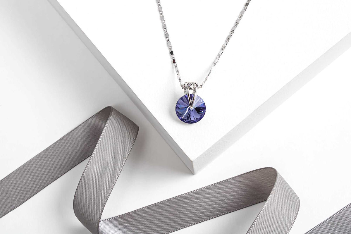 Crystal Tanzanite Rivoli Pendant Necklace with Swarovski Crystals