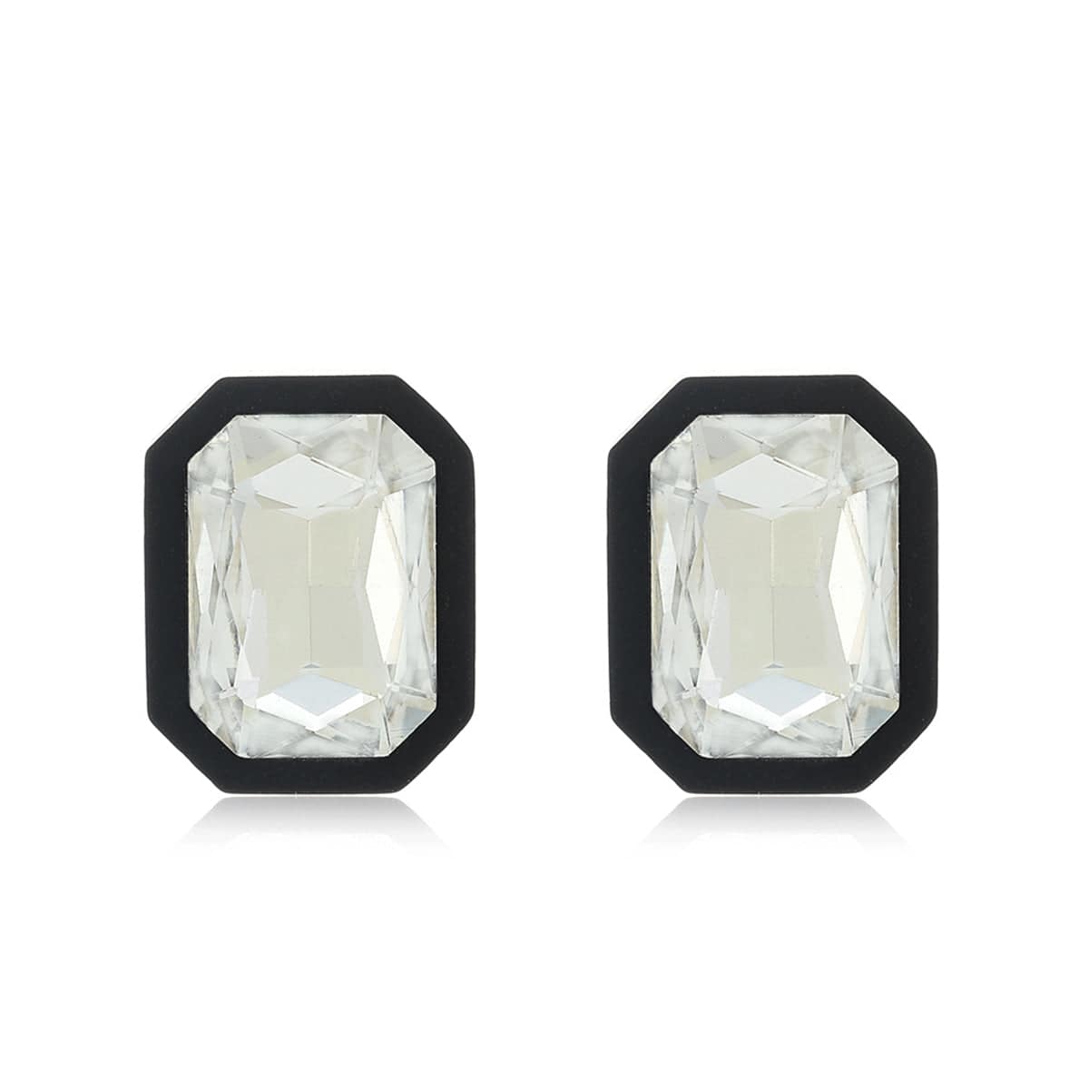Black & Crystal Rectangle Stud Earrings