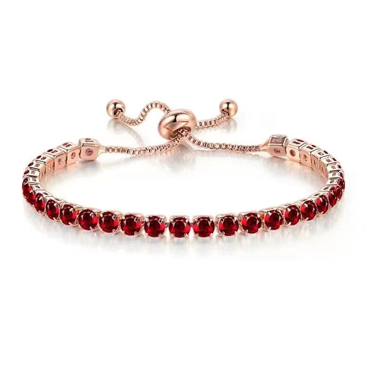 Red Cubic Zirconia & Rose Goldtone Adjustable Link Bracelet