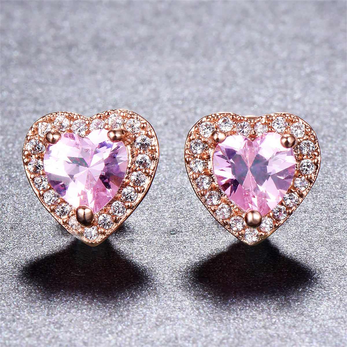 Clear Crystal & Cubic Zirconia Rose Goldtone Halo Heart Stud Earrings