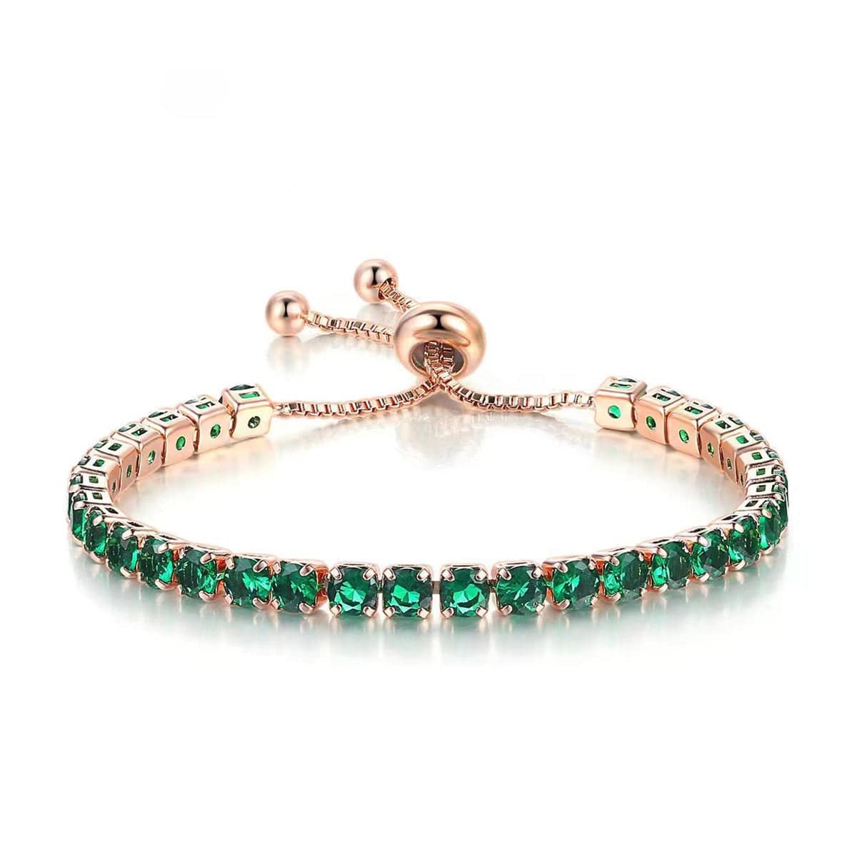 Green Cubic Zirconia & Rose Goldtone Adjustable Link Bracelet