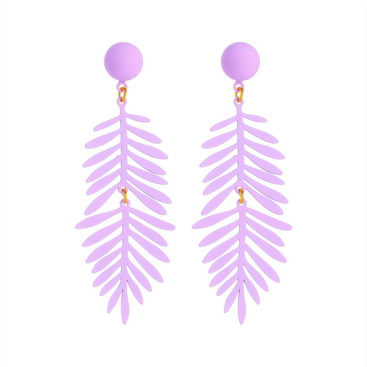 Purple Enamel & Goldtone Leaves Drop Earrings