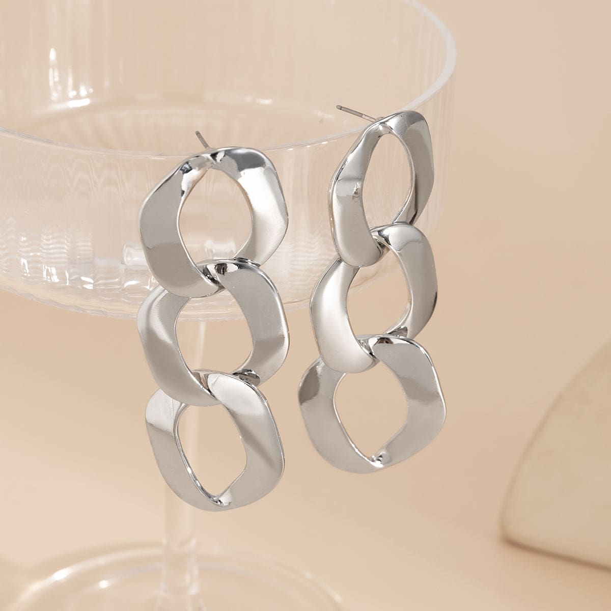 Silvertone Curb-Chain Drop Earrings