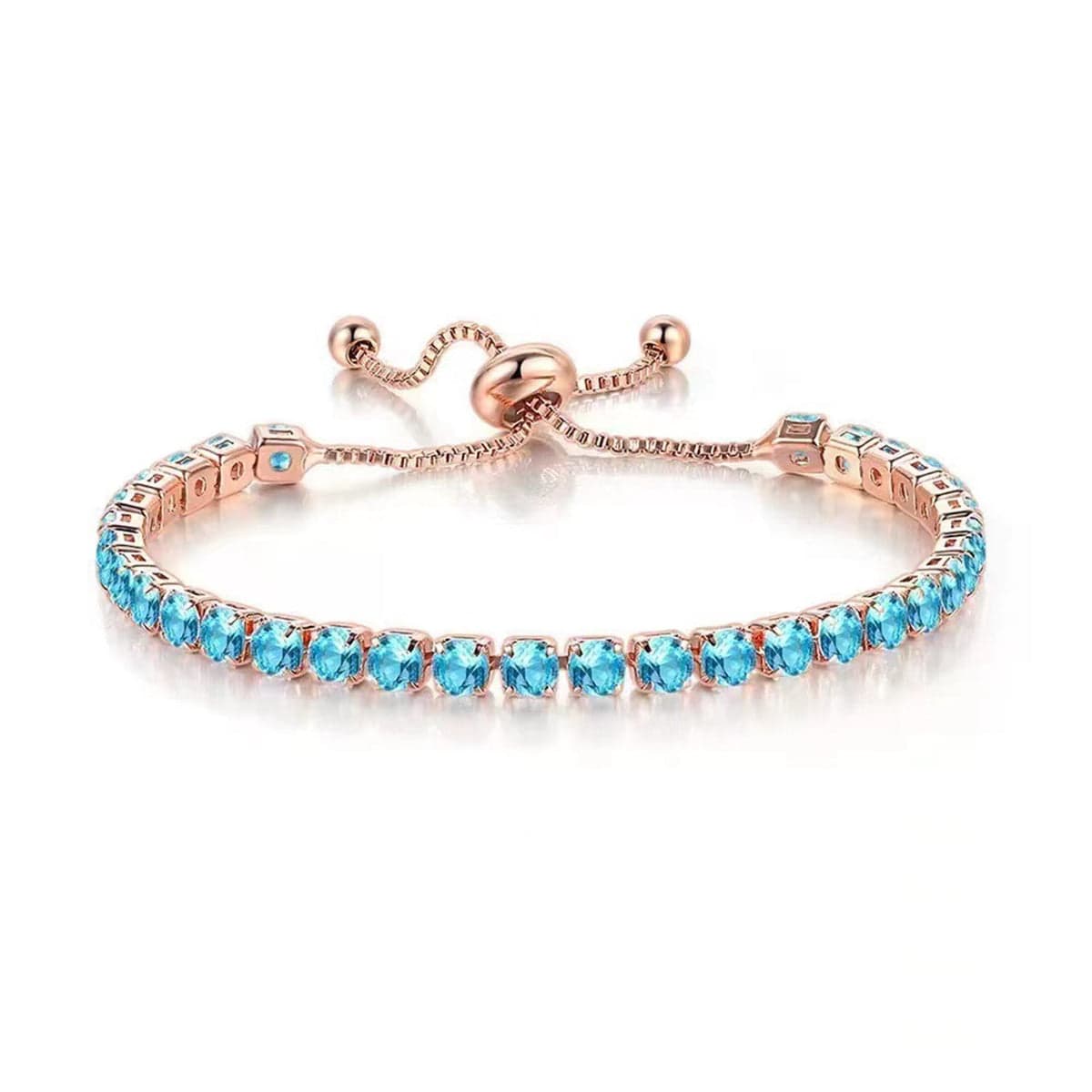 Sea Blue Cubic Zirconia & Rose Goldtone Adjustable Link Bracelet