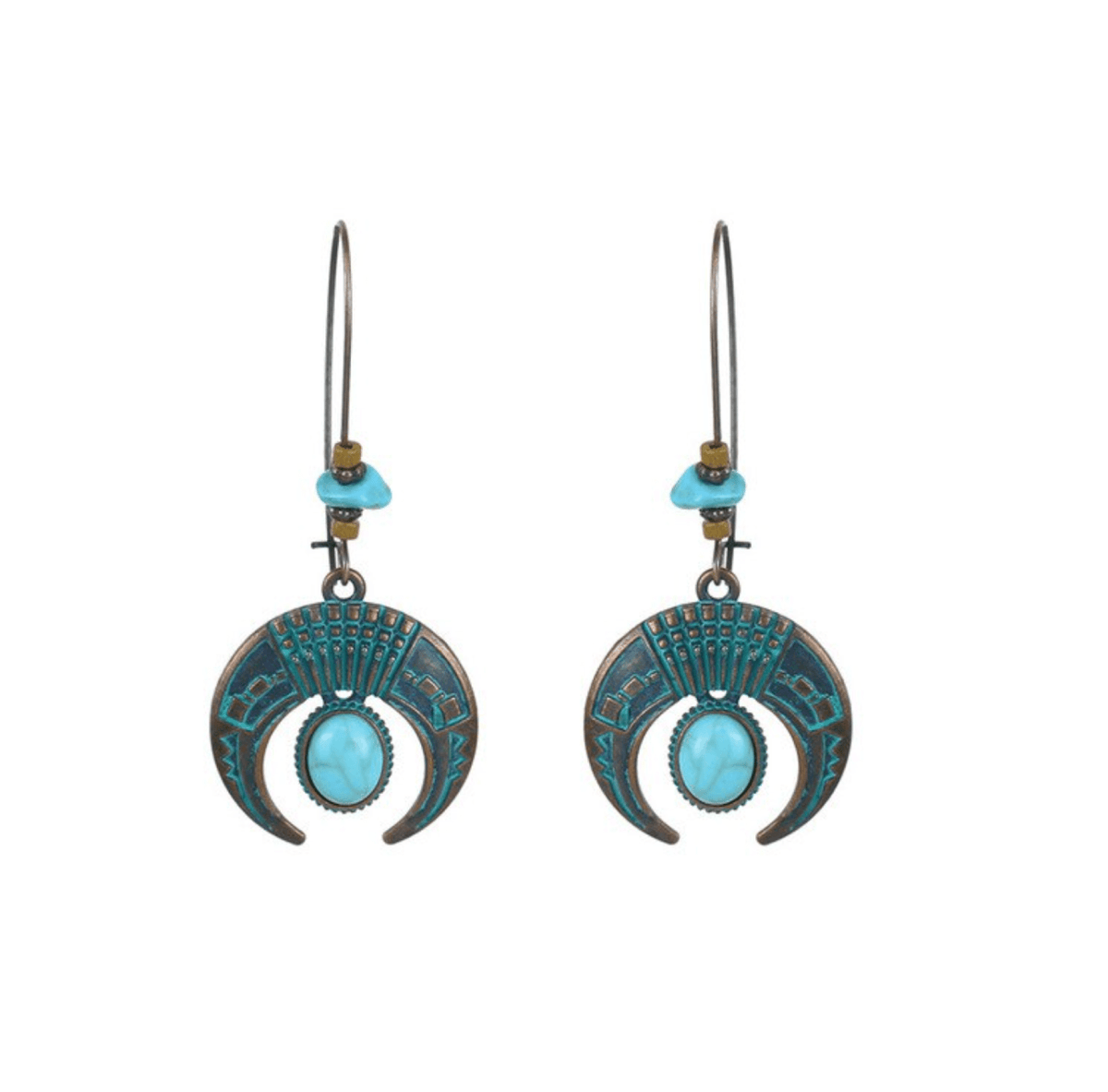 Boho Crescent Moon Faux Turquoise Drop Earrings