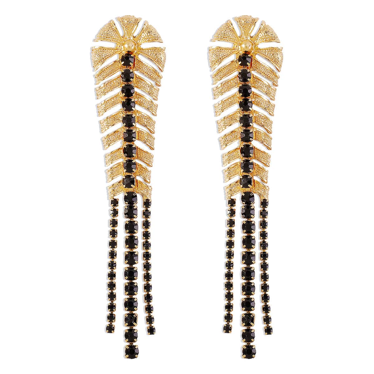 Black Cubic Zirconia & Goldtone Chevron Drop Earrings