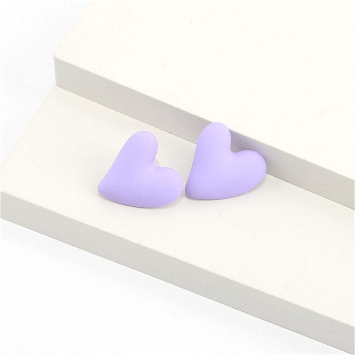 Light Purple Acrylic & Silvertone Heart Stud Earrings