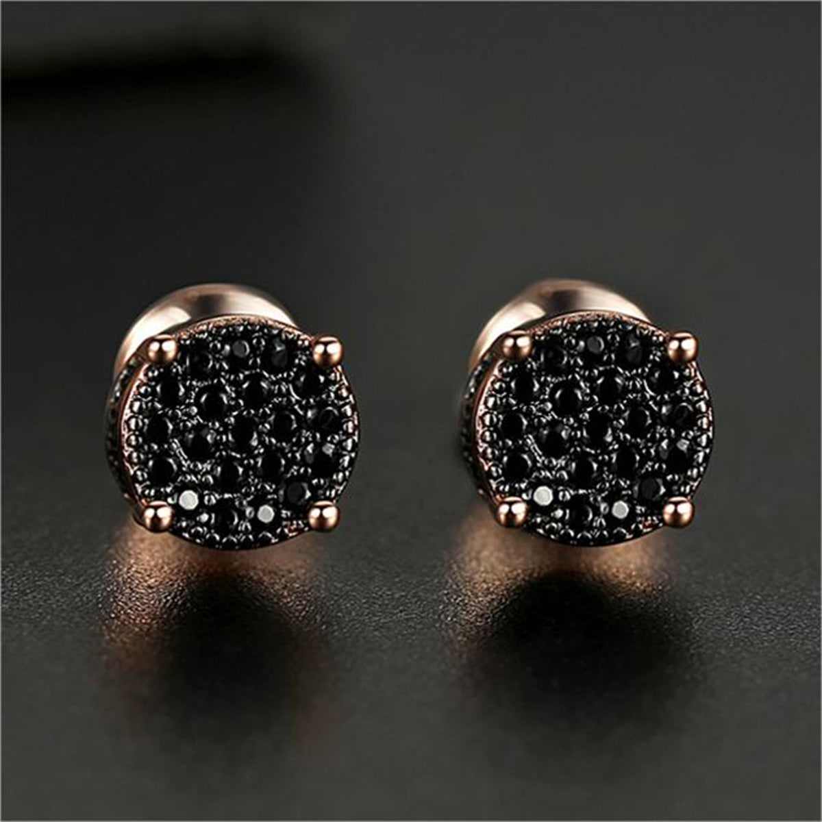 Black Cubic Zirconia & Rose Goldtone Stud Earrings
