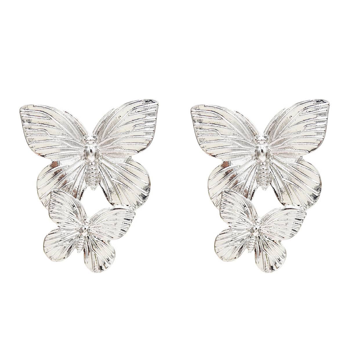 Silvertone Double-Butterfly Dangle Earrings