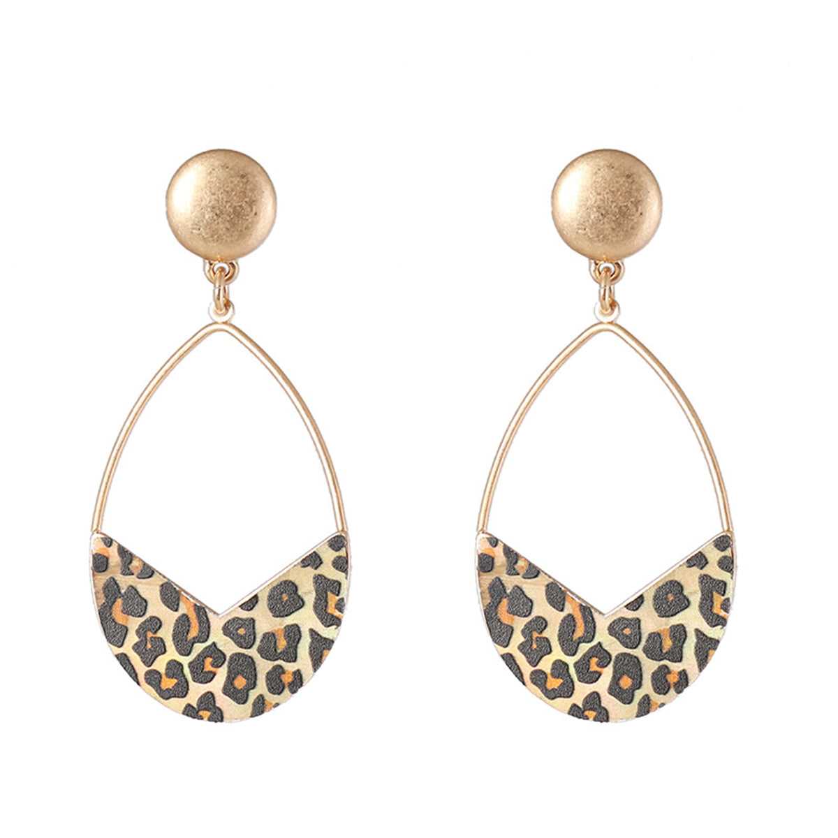 Beige & Black Polystyrene Leopard Open Teardrop Earrings