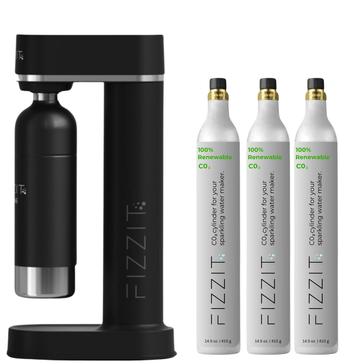 Black Fizzit Spärklï Stainless Steel Sparkling Water Maker with 3 CO2 Cylinders & 1L Reusable Bottle – Soda Streaming Machine Carbonated Water Maker for Home – No Electricity Needed, Dishwasher Safe