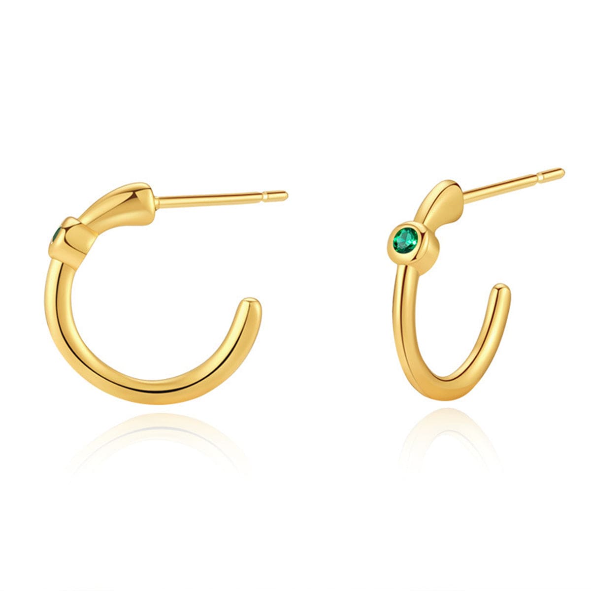 Green Cubic Zirconia & Goldtone Huggie Earrings