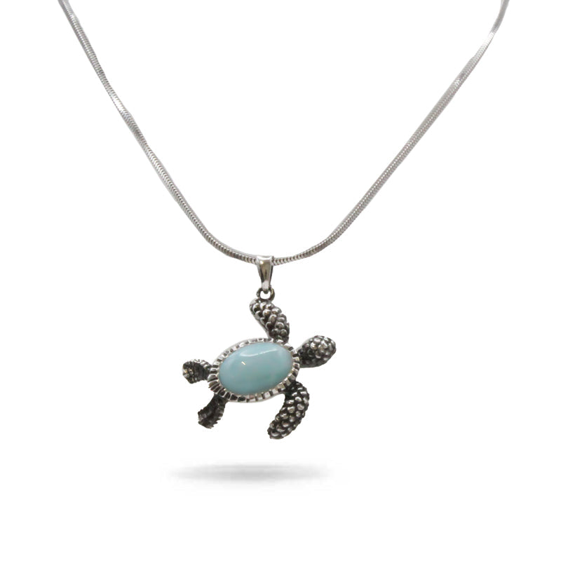 Larimar Stone Sterling Silver Turtle Necklace By Marahlago