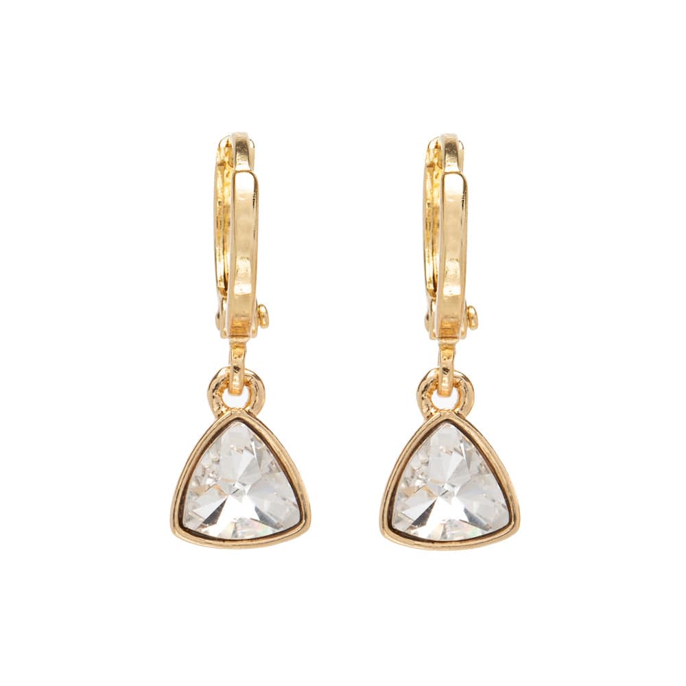 Clear and Gold Crystal Trillium Huggie Drop Earrings with Swarovski Crystals