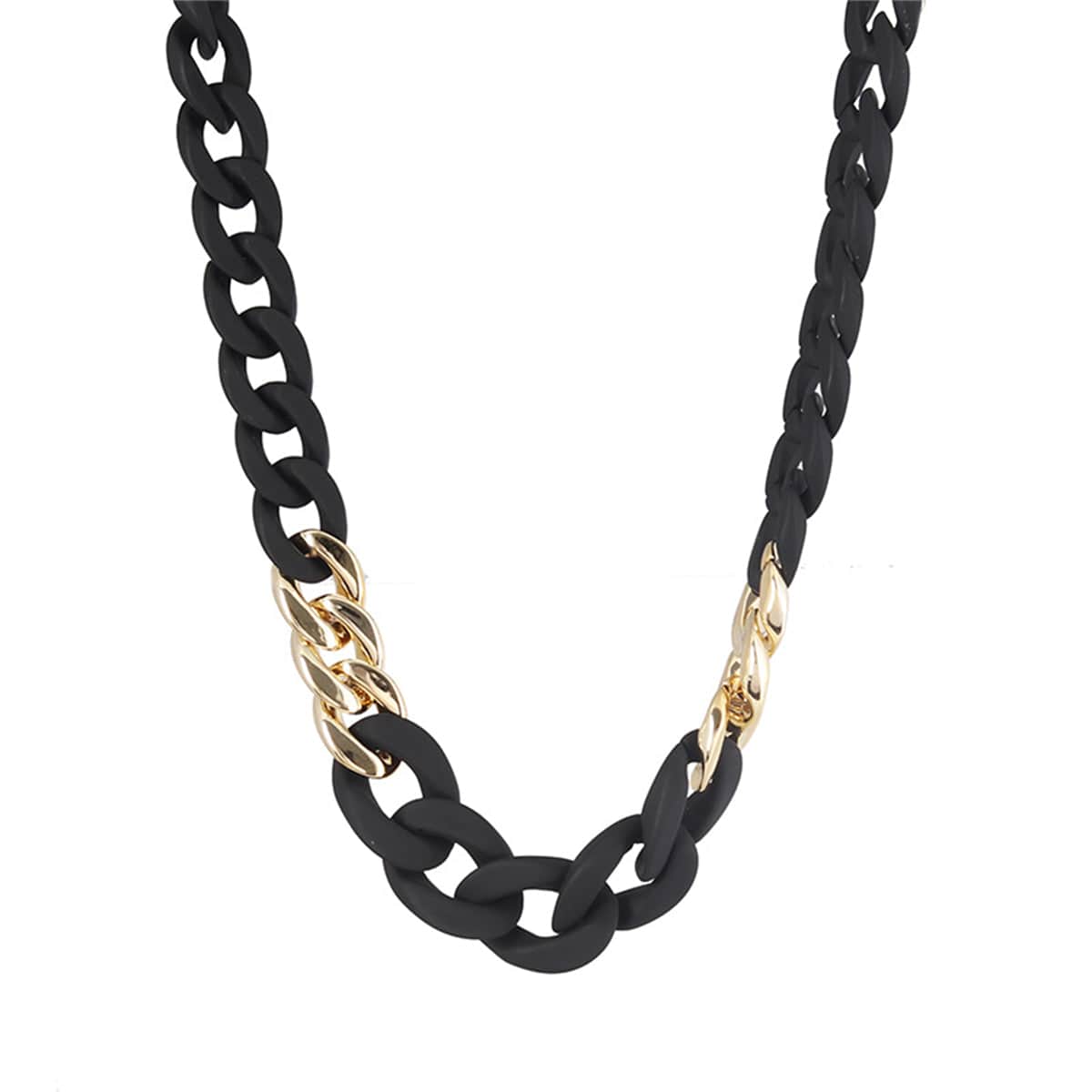 Black Acrylic & Goldtone Patchwork Curb Chain Necklace