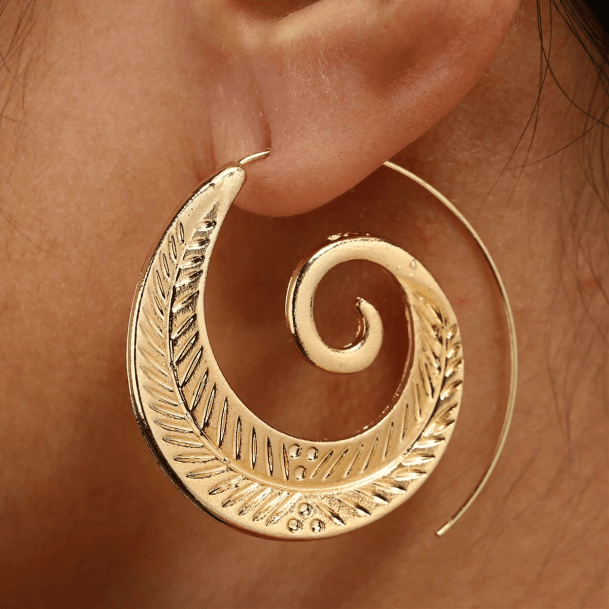 Goldtone Swirl Leaf Threader Earrings