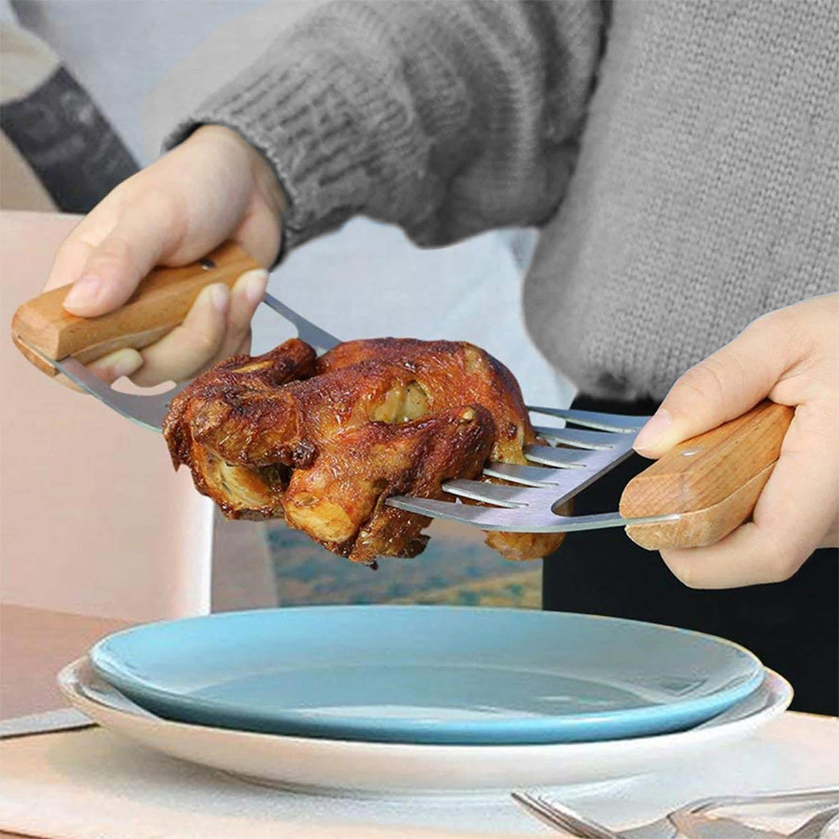 1947Kitchen Stainless Steel Meat-Shredding Claws With Wooden Handle