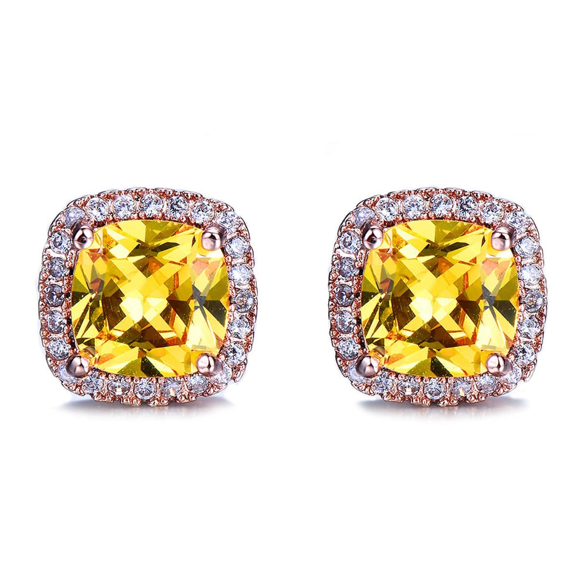 Yellow Princess Crystal & Rose Goldtone Halo Stud Earrings