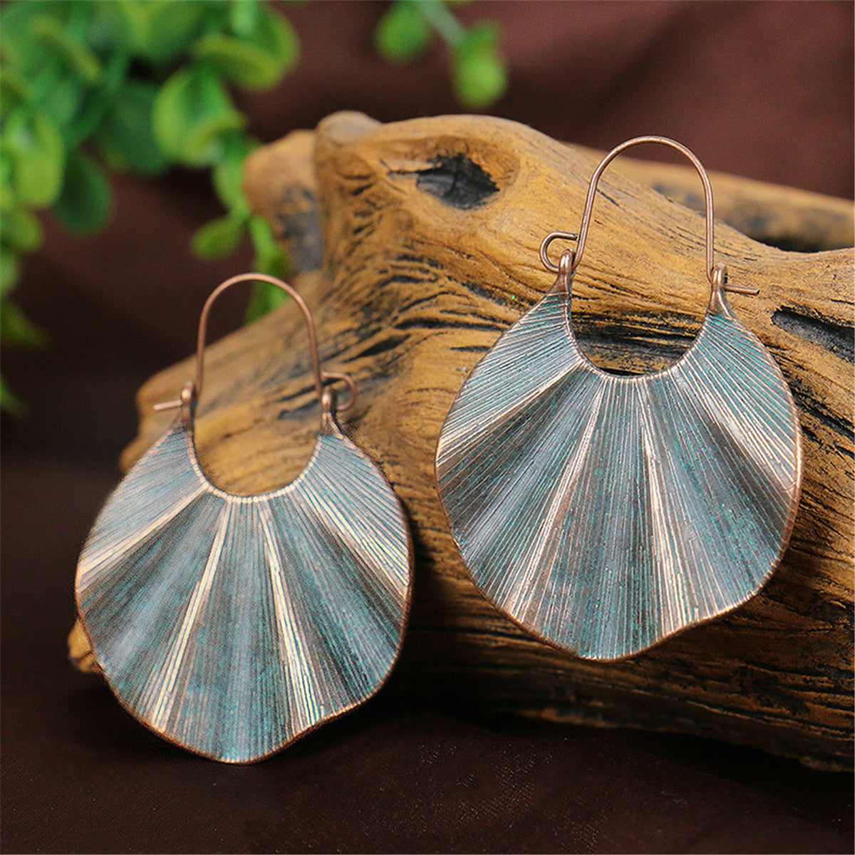Aqua Enamel & Goldtone Lotus Leaf Drop Earrings