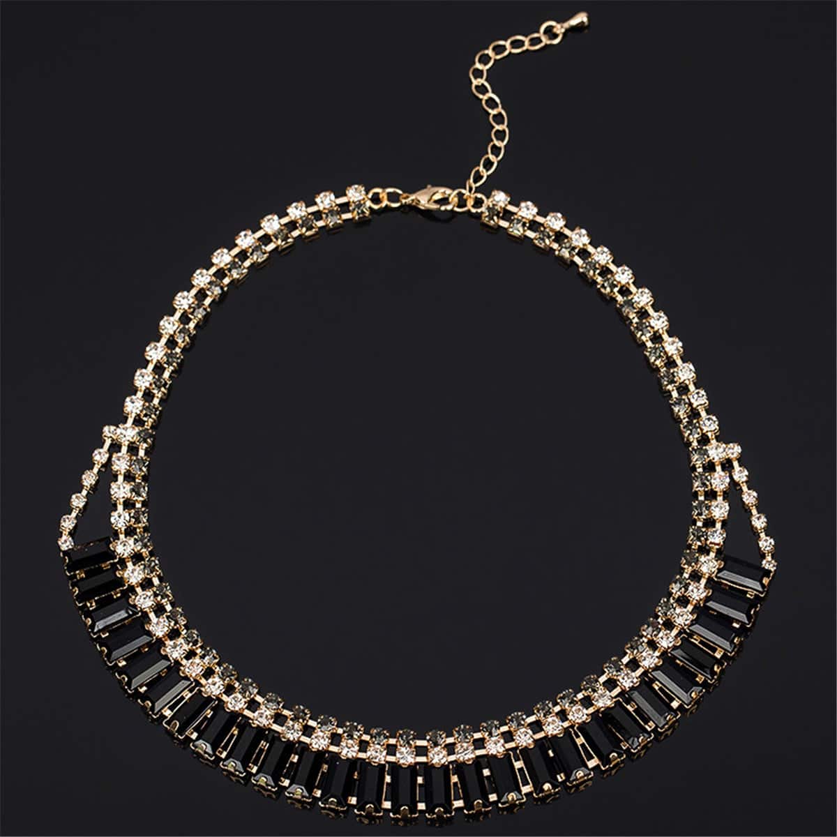 Black Crystal & Cubic Zirconia Drop Earrings & Statement Necklace