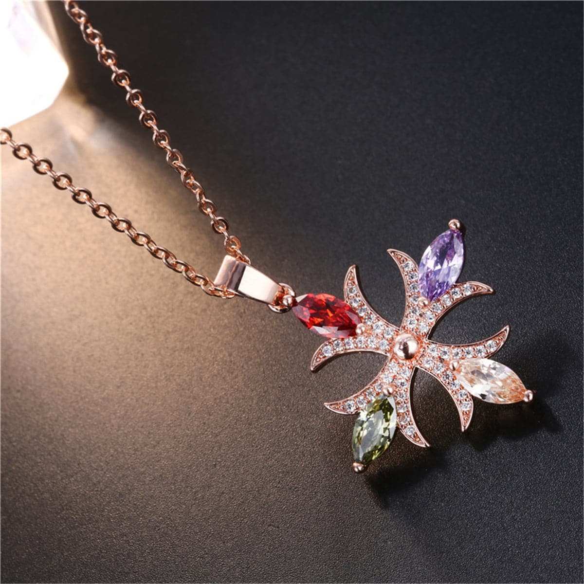 Multicolor Crystal & Cubic Zirconia Botany Cross Pendant Necklace