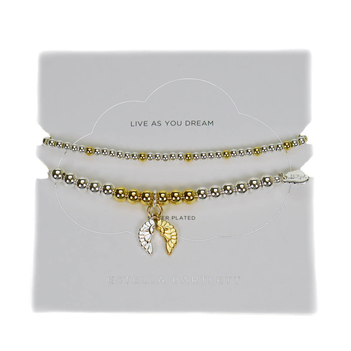 Estella Bartlett Angel Wings Bracelet Set of 2 Silver and Gold Beaded bracelets