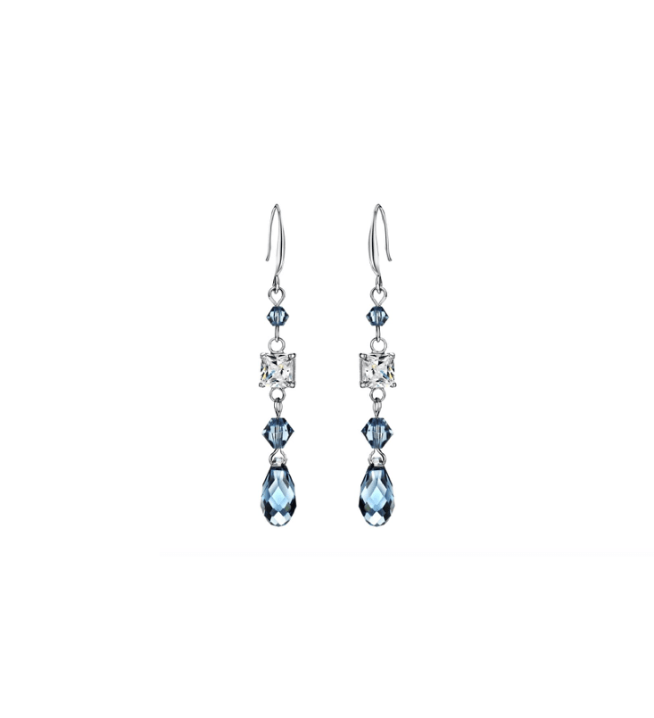Denim Swarovski Crystal Earrings – Denim Silvertone Geometric Drop Earrings With Swarovski Crystals