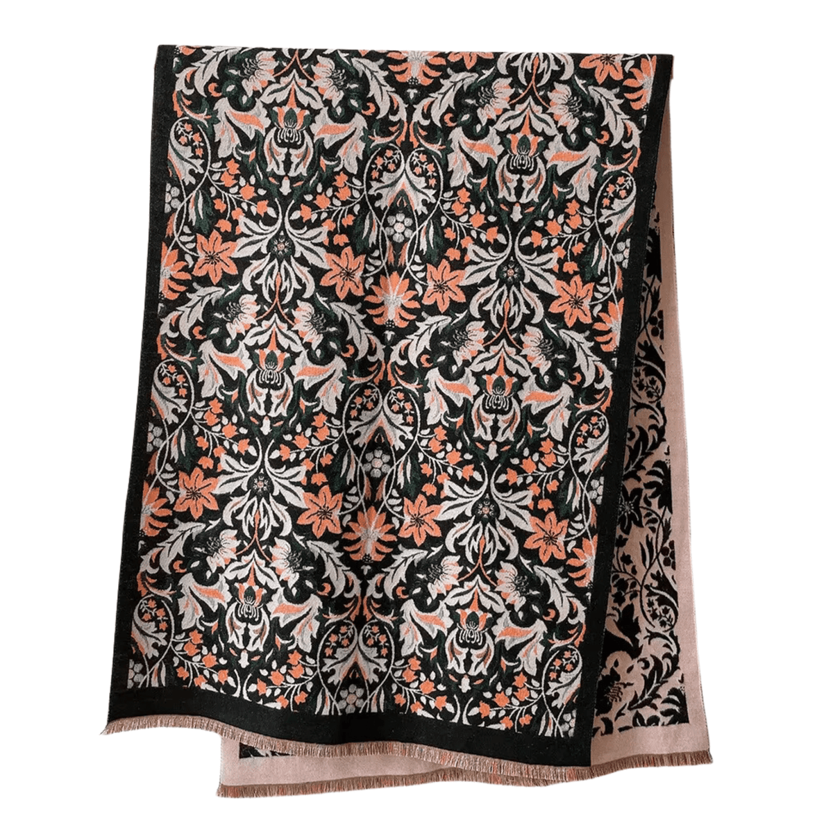 Black, White & Orange Floral Paisley Fringe-Trimmed Scarf