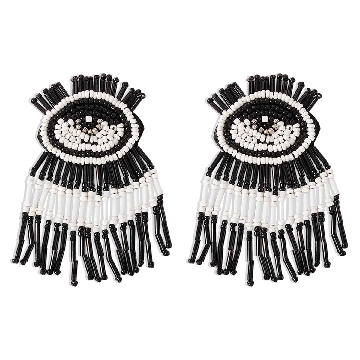 Black & White Howlite Eye Tassel Drop Earrings