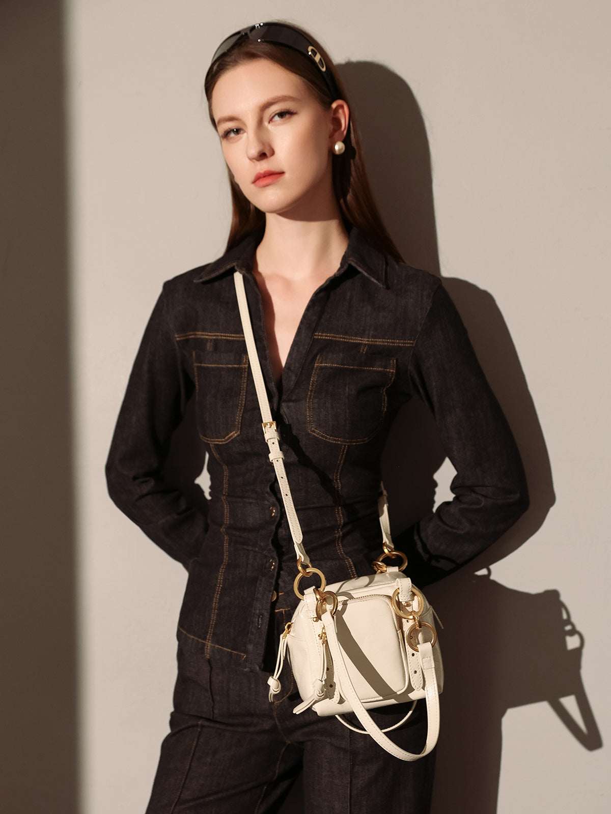 Two Way Shiny Wrinkled Leather Shoulder Bag