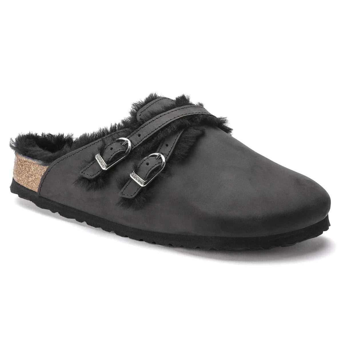Birkenstock Blair Shearling Natural Leather Black Clogs